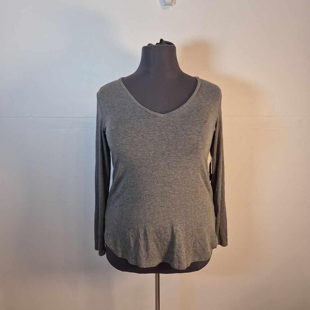 Halogen Women's Long Sleeve T-shirt Size L Gray Dark Heather V-neck